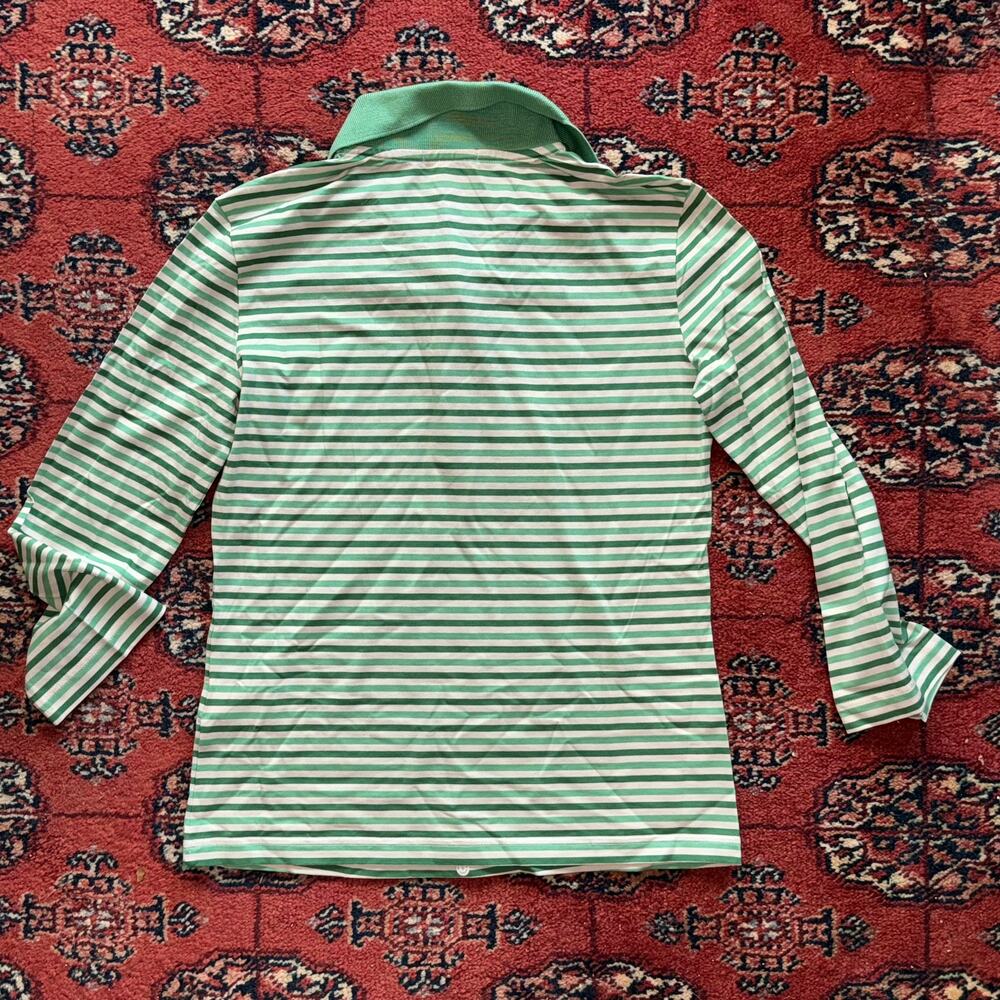 MARBAS NWT Made in‎ Italy Women's S Green Stripe 3/4 Sleeve Polo Shirt - Picture 4 of 5